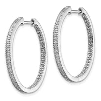 14K White Gold Polished Diamond In and Out Hinged Hoop Earrings ,