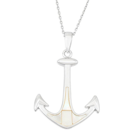 Sterling Silver White MOP Anchor Pendant ,
