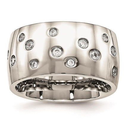 Stainless Steel Polished CZ Ring ,