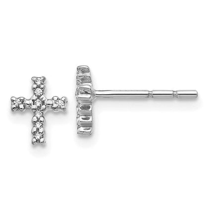14K White Gold Polished Diamond Cross Post Earrings ,