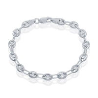 Sterling Silver 6mm Puffed Marina Chain - Rhodium Plated ,