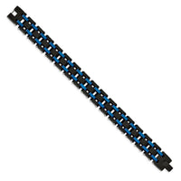 Stainless Steel Brushed and Polished Black/Blue IP-plated 8.5in Bracelet ,