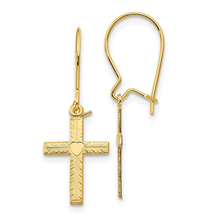 14k Polished & Satin Cross Earrings ,