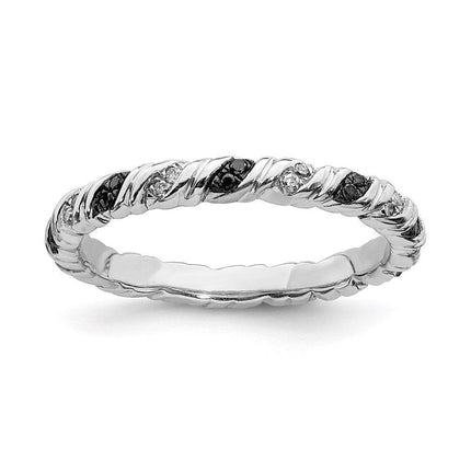Sterling Silver Stackable Expressions Black & White Diamond Ring ,
