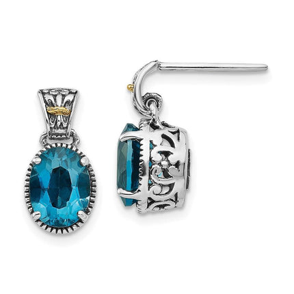 Sterling Silver w/14k London Blue Topaz Post Earrings ,
