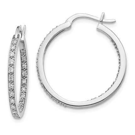 14k White Gold Diamond In/Out Hoop Earrings ,