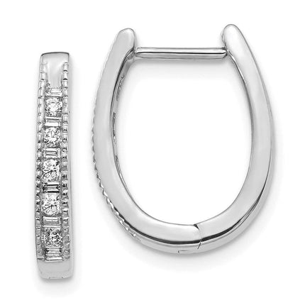 14k White Gold Diamond Hoop Earrings ,