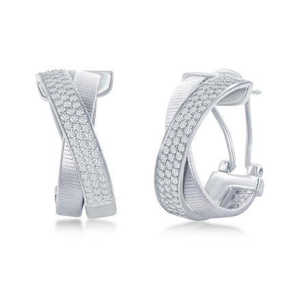 Sterling Silver Bonded with Platinum CZ Earrings ,