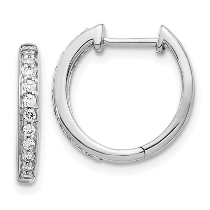 14k White Gold Diamond Complete Hinged Hoop Earrings ,