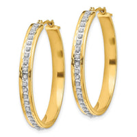 14k Diamond Fascination Round Hinged Hoop Earrings ,