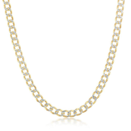 Sterling Silver 4.2mm Pave Cuban Chain - Gold Plated ,