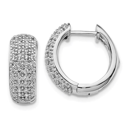 14k White Gold Diamond Hinged Hoop Earrings ,