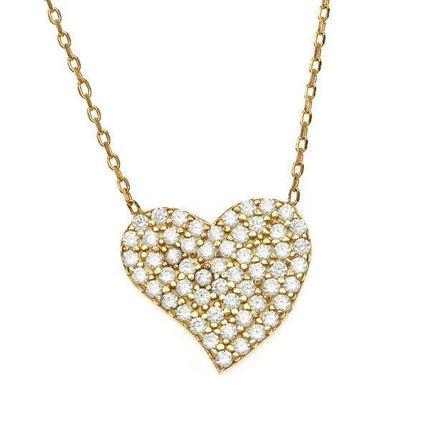 Sterling Silver Gold Plated CZ Heart Necklace ,