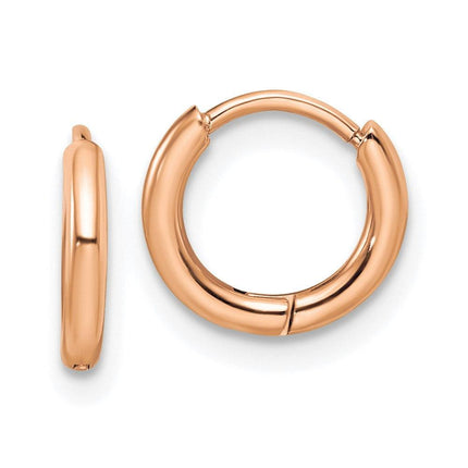 Stainless Steel Polished Rose IP-plated 1.6mm Hinged Hoop Earrings ,