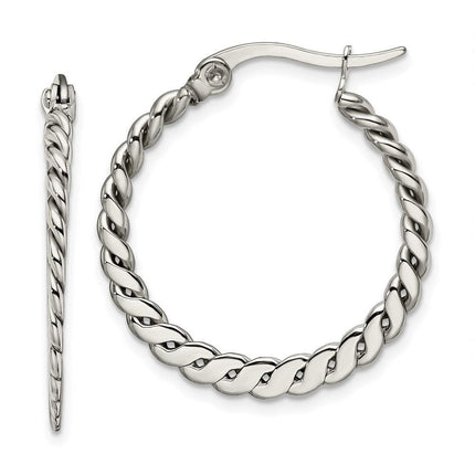 Stainless Steel Textured Hoop Earrings ,