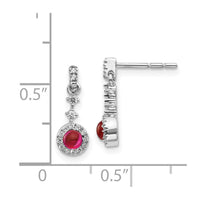 14k White Gold Diamond & Cabochon Ruby Earrings ,