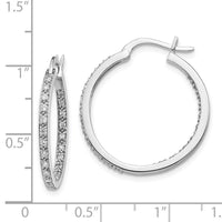 14k White Gold Diamond In/Out Hoop Earrings ,