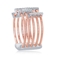 Sterling Silver 14K Rose Gold Designer CZ Bonded Ring, Size 7 ,