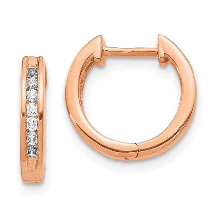 14k Rose Gold Diamond Hinged Hoop Earrings ,