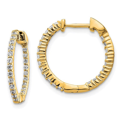 14k Gold Polished Diamond In and Out Hinged Hoop Earrings ,