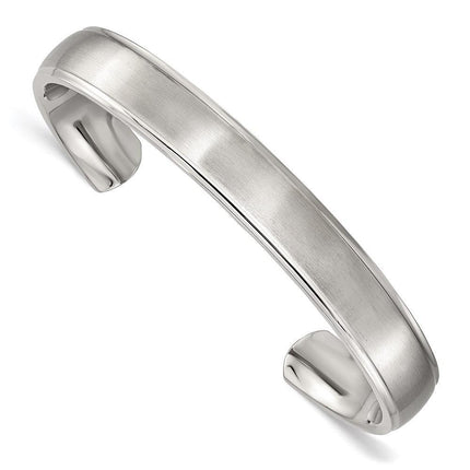 Stainless Steel Polished and Brushed Ridged Edge Bangle ,