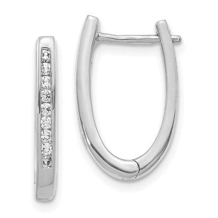 14k White Gold Diamond Oval Hoop Earrings ,