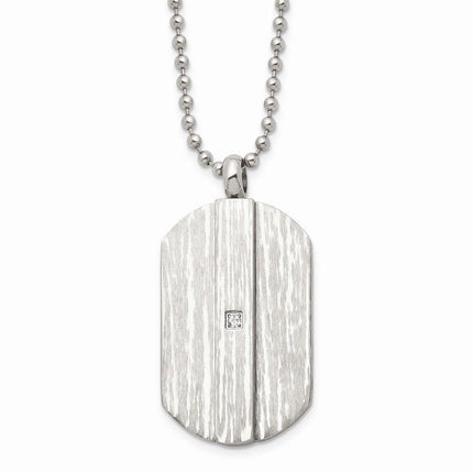 Stainless Steel Brushed and Polished w/CZ Necklace ,