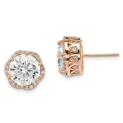 10K Tiara Collection Rose Gold Polished CZ Post Earrings ,