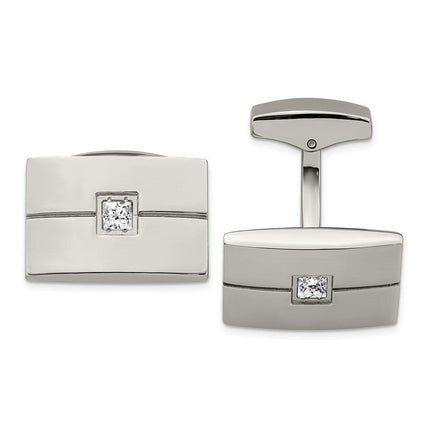 Stainless Steel Polished CZ Cufflinks ,