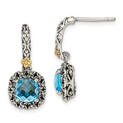 Sterling Silver w/ 14k Polished Blue Topaz Earrings ,