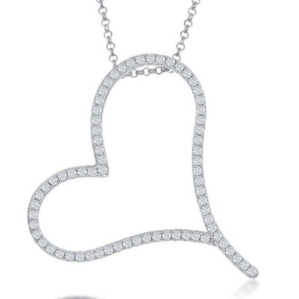 Sterling Silver Large Micro Pave Open Heart CZ Necklace ,