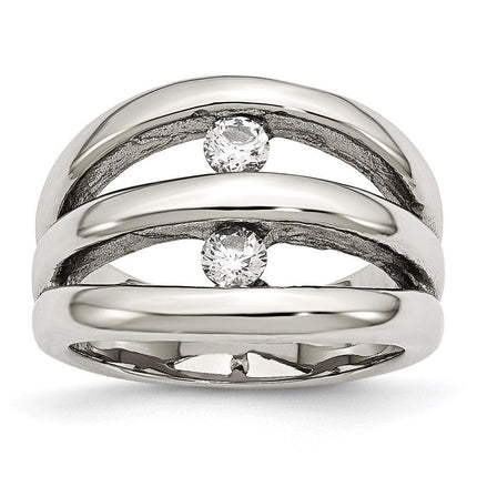 Stainless Steel Polished CZ Ring ,