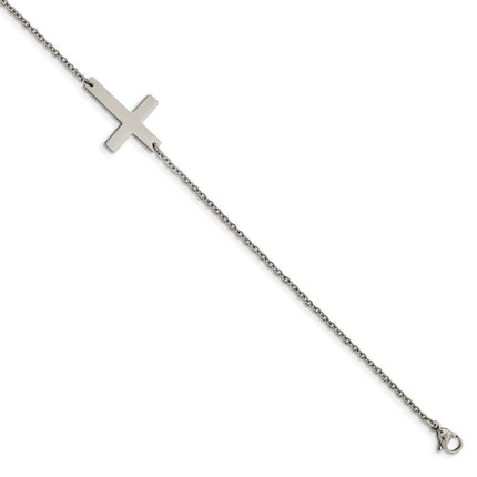 Stainless Steel Polished Sideways Cross Anklet ,