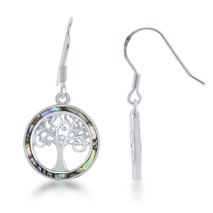 Sterling Silver Round Center Tree of Life Earrings ,