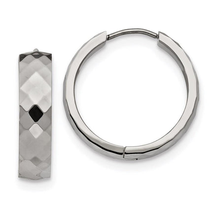 Stainless Steel Polished and Textured Hinged Hoop Earrings ,