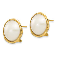 14k 14-15mm White Freshwater Cultured Mabe Pearl Omega Back Earrings ,