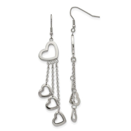 Stainless Steel Polished Hearts Dangle Earrings ,