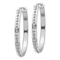 14k White Gold Diamond Fascination Oval Hinged Hoop Earrings ,