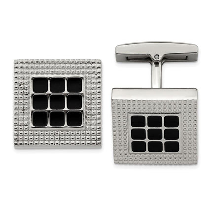 Stainless Steel Polished Black Rubber Square Cufflinks ,