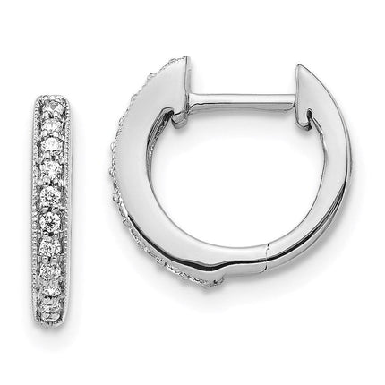 14k White Gold Diamond Hinged Hoop Earrings ,