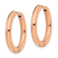 Stainless Steel Polished Rose IP-plated 3mm Hinged Hoop Earrings ,