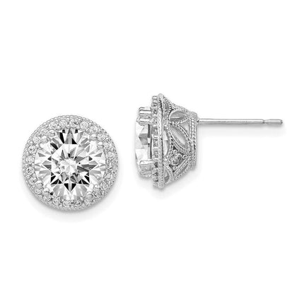 10K Tiara Collection White Gold Polished CZ Post Earrings ,