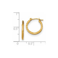 14k Satin and Polished Diamond Cut Design Hoops ,