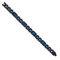 Stainless Steel Brushed & Polished Black & Blue IP-plated 8.75in Bracelet ,