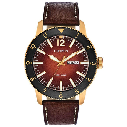 Citizen Men's Eco Drive Watch - Brycen Orange Dial Leather Strap | AW0076-03X ,