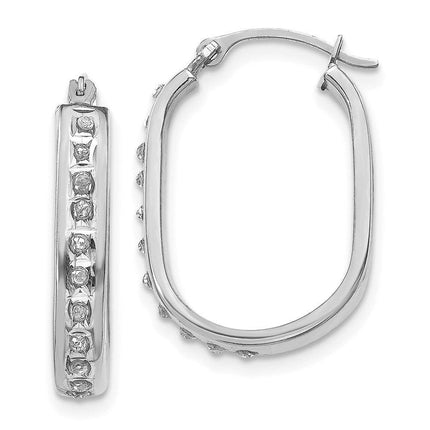 14k White Gold Diamond Fascination Squared Hinged Hoop Earrings ,