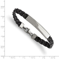 Stainless Steel Polished Leather ID Bracelet ,