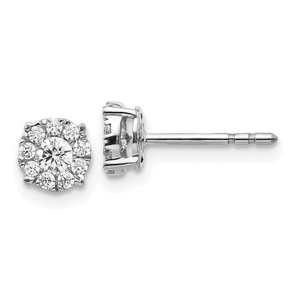 14K White Gold Diamond Cluster Post Earrings ,
