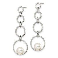 Stainless Steel Polished with Simulated Pearl Post Dangle Earrings ,
