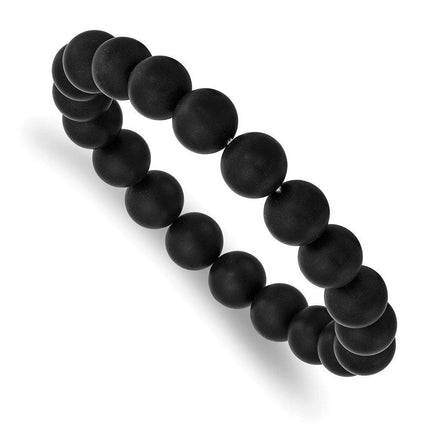 Black Agate Beaded Stretch Bracelet ,